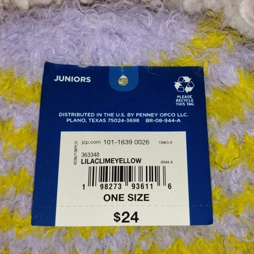 Arizona Jean Company Junior Striped Lilac/Lime/Yellow Knit Beanie, NWT